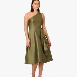 Adrianna Papell One-Shoulder Dress in Olive Green